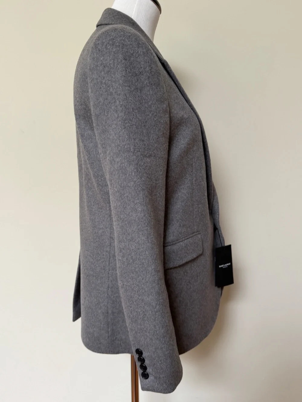 Saint Laurent YSL Gray Cashmere Wool Flannel Silk Lined Blazer Jacket